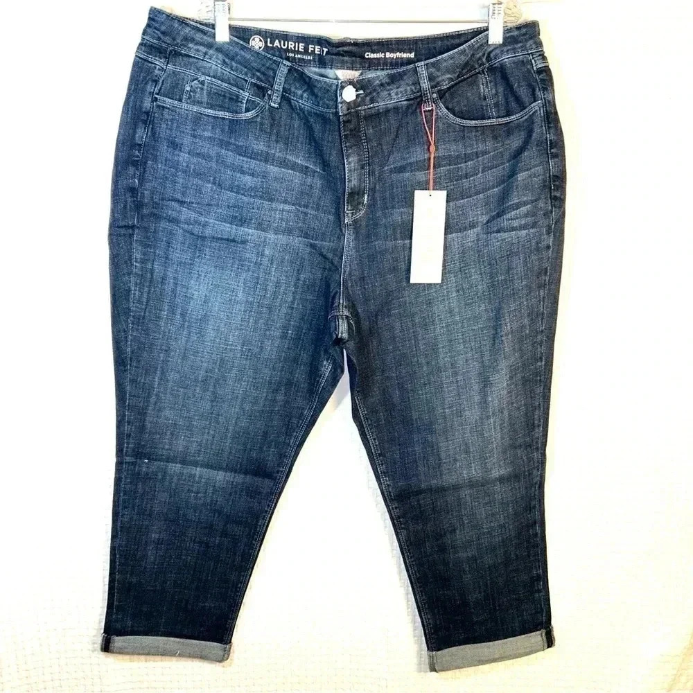 NEW Laurie Felt Jeans Sit 22WP Petite Classic Boyfriend Dark Wash Denim Blue